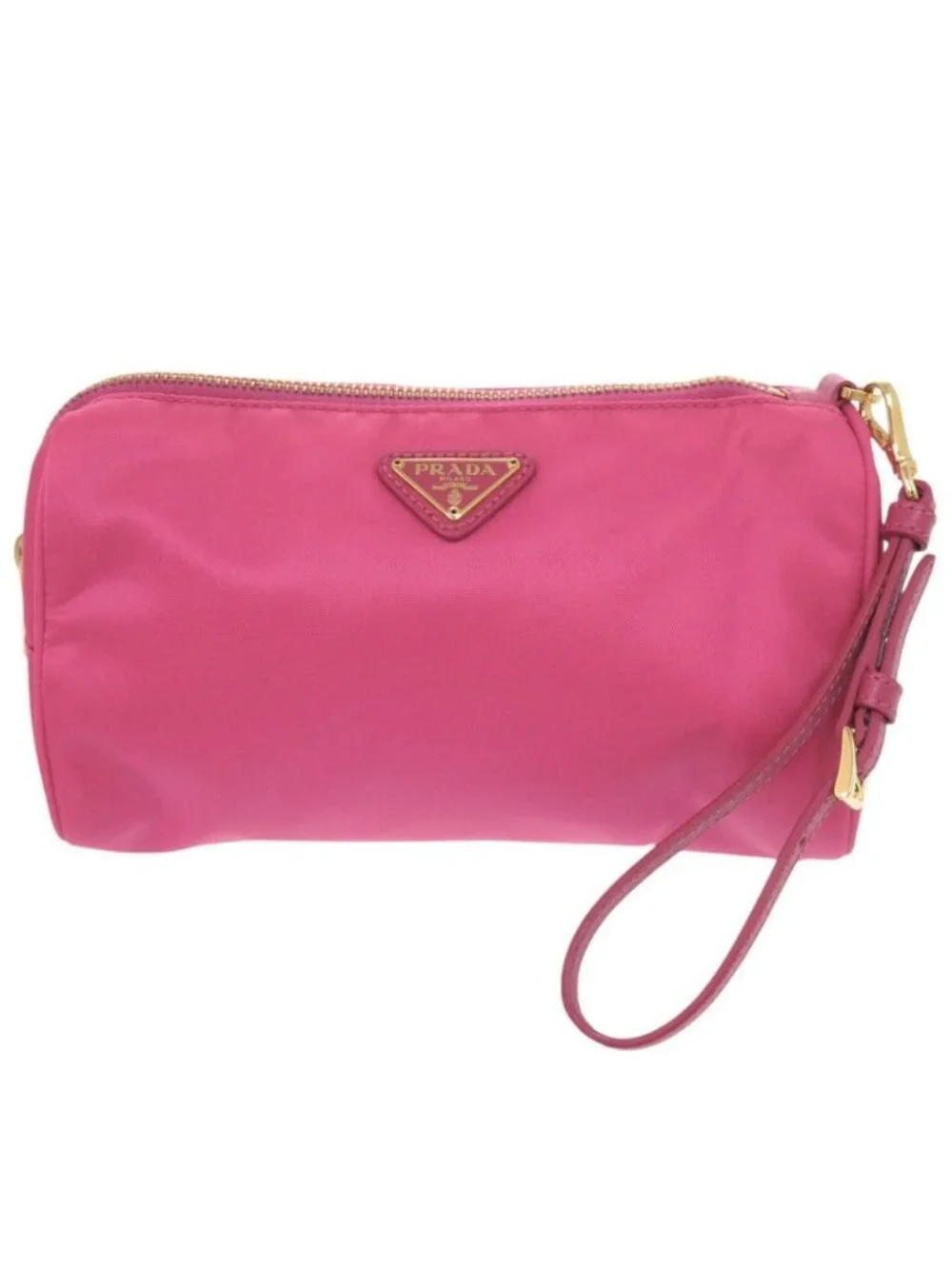 Prada Triangle Logo Nylon Pink Makeup Pouch